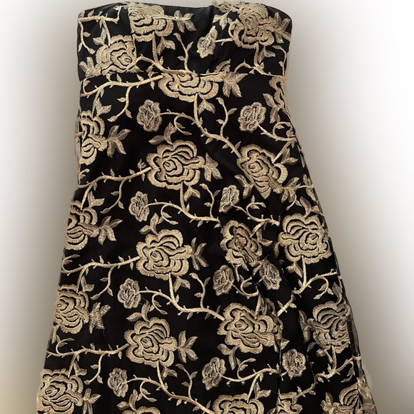 MIKAEL AGHAL rose embroidered strapless black and gold  gown, size 2 - Picture 6 of 11